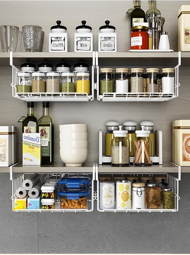 Under Shelf Basket Storage 2Pack - 12.6in Metal Under Cabinet Shelf, Hanging Wire Basket Shelves, Undershelf Storage Basket for Kitchen Pantry Bookshelf