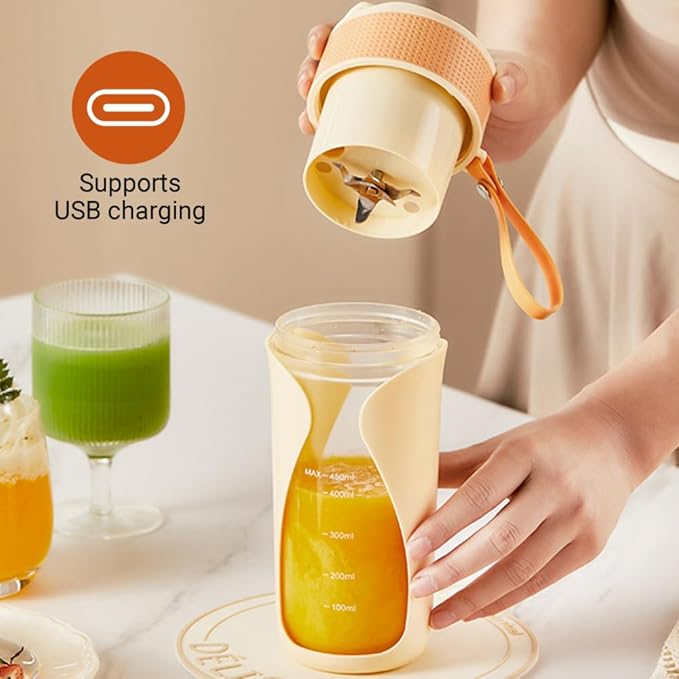 Portable Blender Cup, Personal Rechargeable Juicing Tool with Straw & 6 Blades, Mini Multi-Function Fruit Mixer for Home, Sport, Office