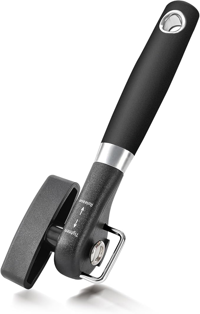 Can Opener, Safe Side Cut Manual Can Opener with Durable Sharp Blade, Smooth Edge Cutting, Effortless Big Knob, Comfortable Grip Handle, Black
