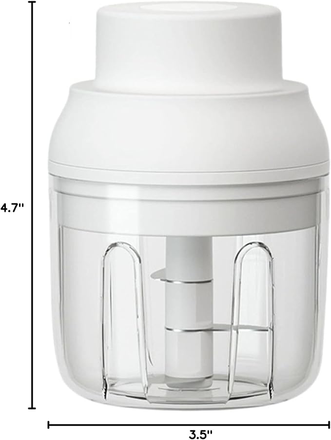 Electric Mini Garlic Chopper, USB Charging Cordless Food Processor, Mini Portable Veggie Chopper for Ginger, Chili, Fruit, Meat, Garlic Grinder Masher with 3 Blades(White)