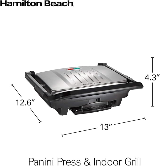 Hamilton Beach Panini Press,Sandwich Maker & Electric Indoor Grill,Upright Storage,PFAS-Free Nonstick Easy Clean Grids,Stainless Steel (25410),(Pack of 2)