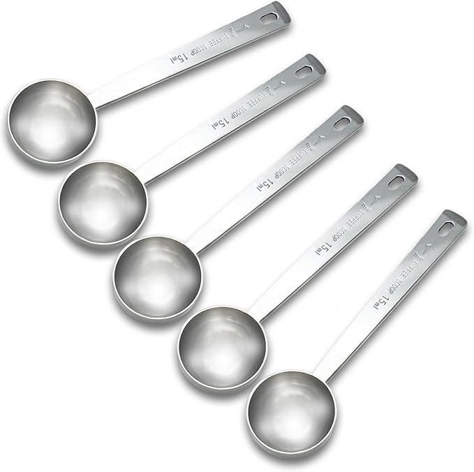 Timoo Coffee Measuring Scoop 1 Tablespoon long handle Stainless Steel spoon for Coffee, Milk Powder, Fruit Powder, Set of 5
