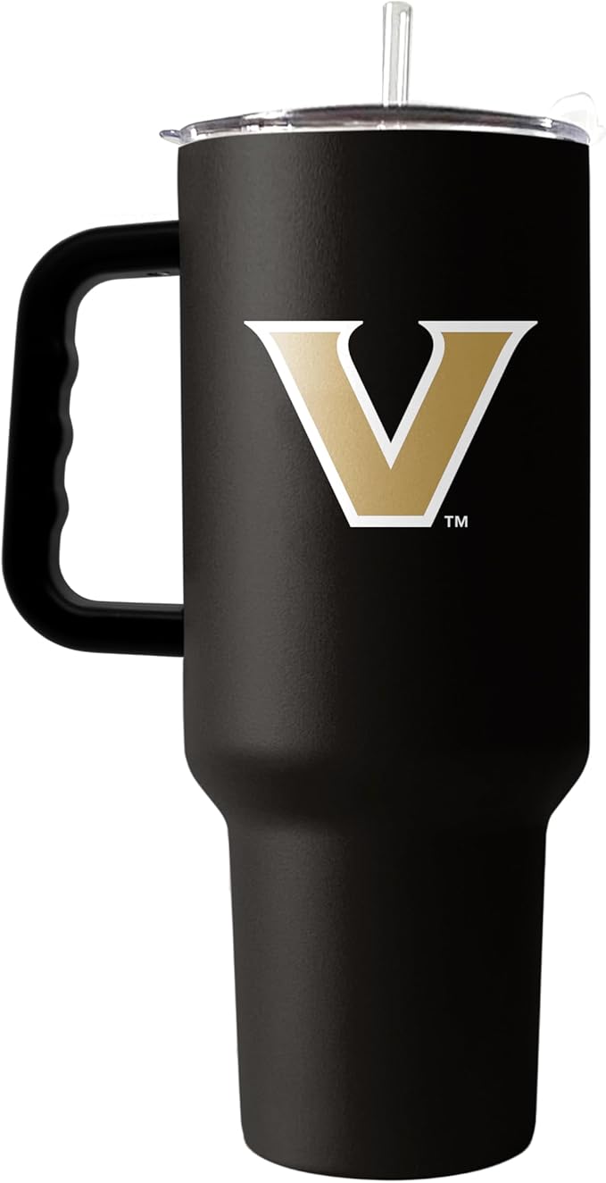 Logo Brands NCAA 40 oz Tumbler with Handle -Stainless Steel Insulated Travel Tumbler with Straw Lid – Powder Coated, Leak-Resistant, Keeps Drinks Hot/Cold – Great for Tailgating, or Everyday Use