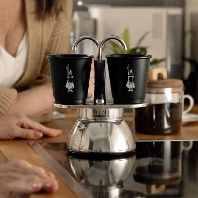 Bialetti Mini Express Induction Coffee Maker, Aluminium, Black, 2 Cups