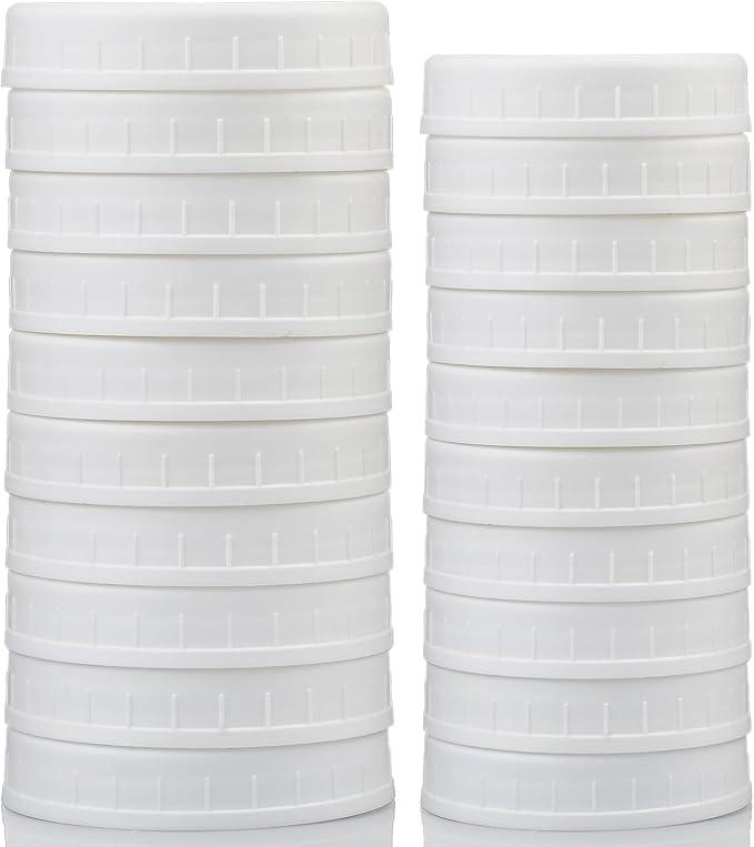 AOZITA 10 WIDE Mouth & 10 REGULAR Mouth Mason Jar Lids - 20 Pack Food Grade Plastic Mason Jar Caps for Ball, Kerr and More Canning Jars - Leakproof & Dishwasher Safe - White