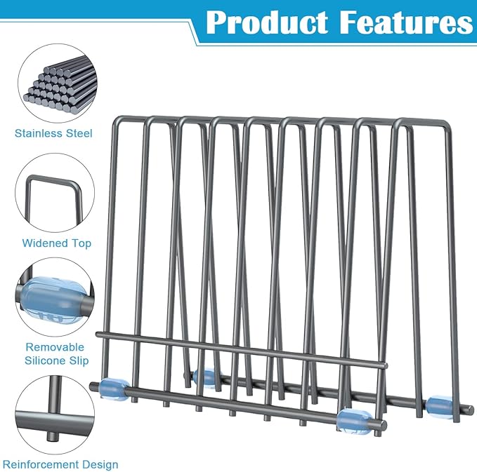 IDEATECH Reusable Silicone Bags Rack, Drying Rack for Storage Bags, Stainless Stand for Reusable Freezer Bags, File Organizer Desktop Storage Book Shelf (Grey)