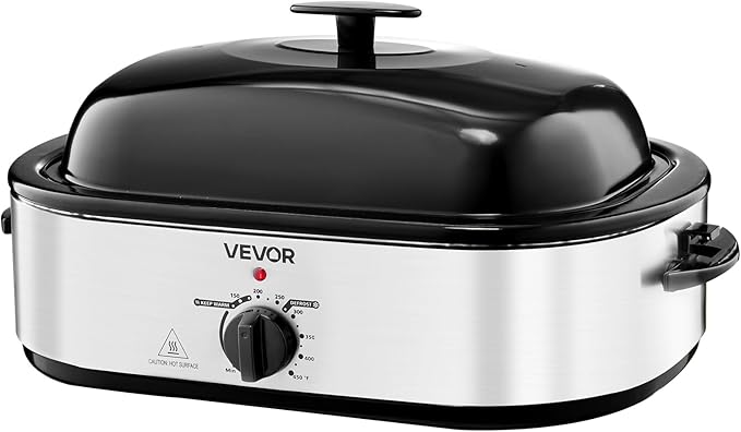 VEVOR Roaster Oven, 18QT Electric Roaster Oven, 150-450℉ Adjustable Temperature Electric Roasting Pan with Self-Basting Lid, Cool-Touch Handle, Defrost & Warm Function, Stainless Steel Turkey Ovens