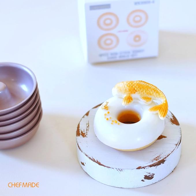 CHEFMADE Mini Donut Cake Pan Set, 3-Inch 4Pcs Non-Stick Ring Doughnut Bakeware for Oven and Instant Pot Baking (Champagne Gold)