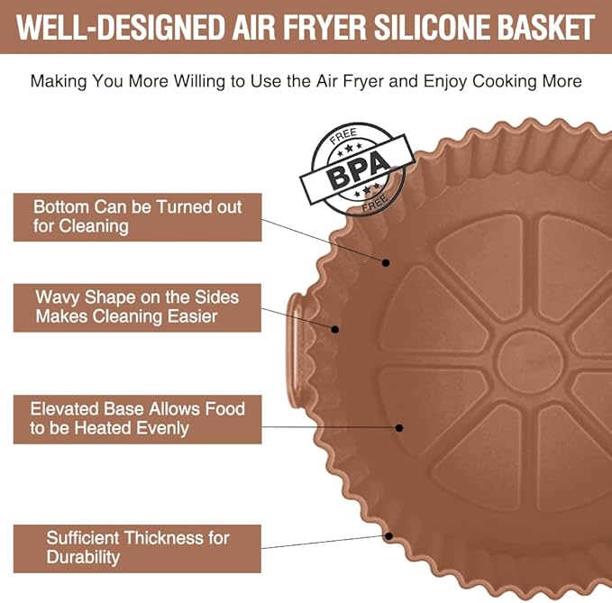 Air Fryer Silicone Liners for Ninja Air Fryer AF101 4 QT AF150 AF161 5.5 QT MAX XL, for COSORI/Gourmia/PowerXL/InstantPot/Philips 4QT and Most 3 to 5 QT Airfryers, Better than Parchment Paper Liners