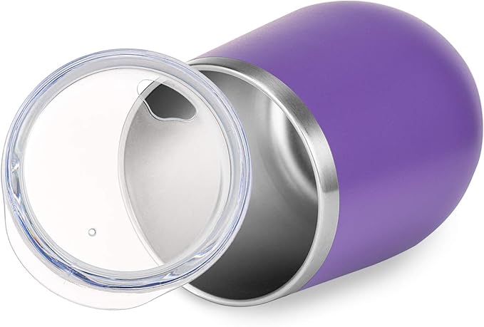 COMOOO Stainless Steel Wine Tumbler Bulk with Lid and Straw 12oz Double Wall Vacuum Insulated Travel Tumbler Cup Stemless for Hot and Cold Drinks, Coffee, Wine, Cocktails (Light Purple, 8 Pack)