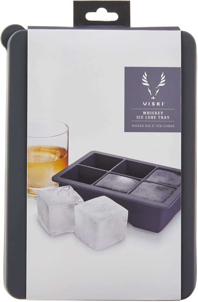 Viski Ice Cube Tray with Lid, Easy Release Large Silicone Mold, 2 Inch Ice Cubes for Whiskey, Cocktails, Mixed Drinks, Iced Coffee, Kitchen & Home Bar Accessories, Man Cave Gifts, Set of 1, Gray