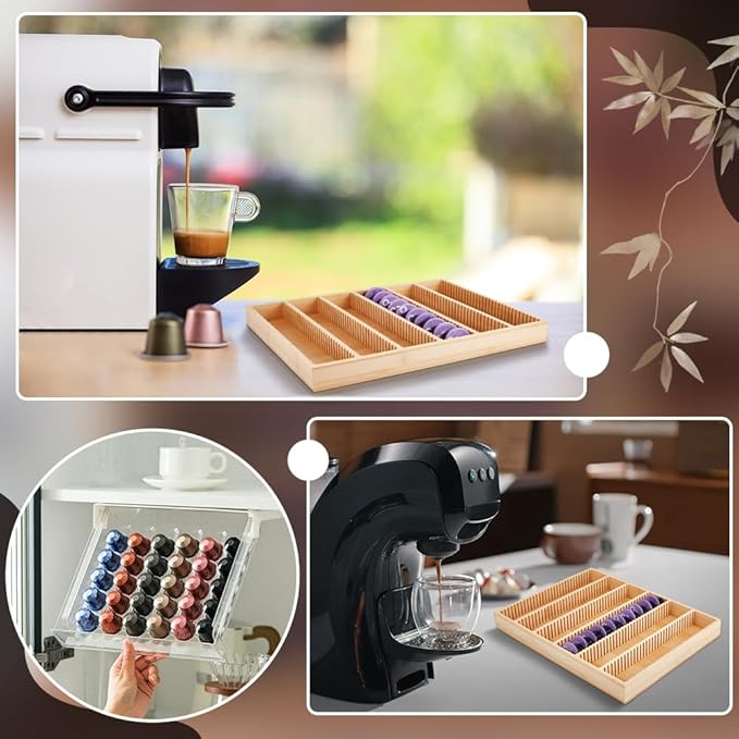 CUTHOLLOW Bamboo Coffee Pod Drawer Organizer for Coffee Pod Storage(About 60 Pods), Campatible with Coffee Pods for Kitchen, Office, Coffee Station