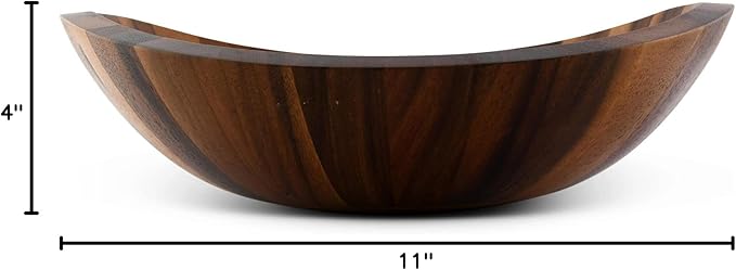 Arthur Court Acacia Wood Salad Serving Bowl for Fruits or Salads - Modern Centerpiece Bowl 11 Inch Diameter 4 inch Tall - Mid Century