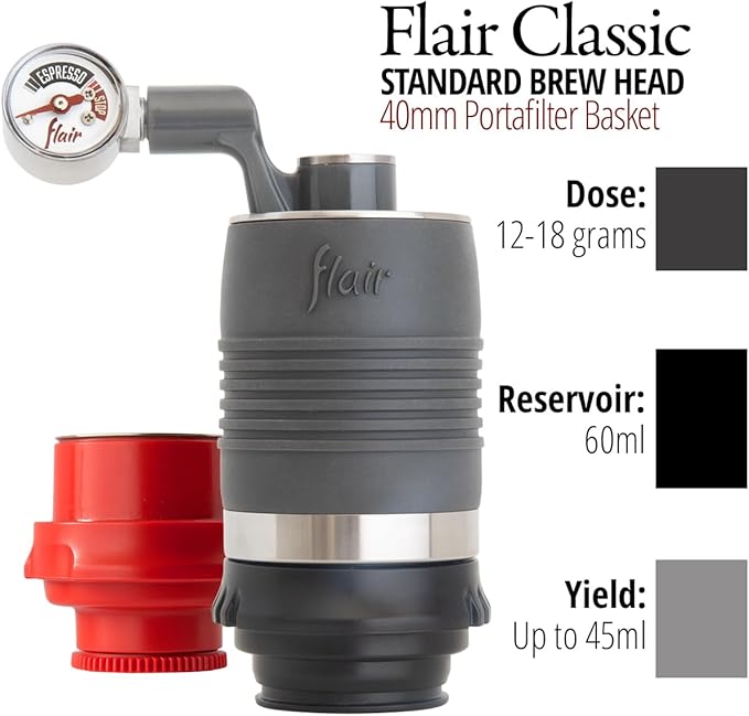 Flair UPDATED Espresso Maker - Classic: All manual lever espresso maker for the home - Pressure gauge and two portafilters included