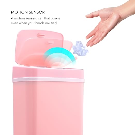 Touchless Motion Sensor Trash Can with Sealing Lid Automatic Soft Close Silent Bathroom Kitchen Office Waste Bin Narrow Rectangular ABS Hands Free Smart Home Garbage Container (Pink)
