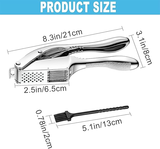 Garlic Press and Slicer 2 in 1, Rust Proof & Dishwasher Safe Professional Garlic Mincer Tool, Effortlessly Crush and Mince Garlic with this Ergonomic Handle-Garlic Slicer & Brush ANCQMI(Pear white)