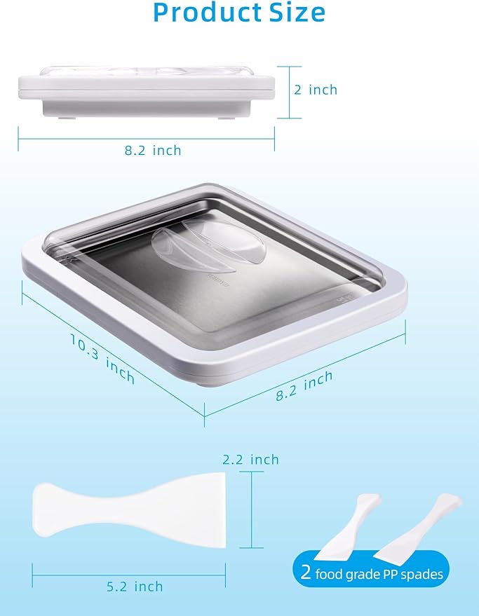 Rolled Ice Cream Maker with Lid, Instant Ice Cream Roller Tray with 2 Spatulas,316 Food Grade Premium Stainless Steel Roll Ice Cream Tray for Fun Family Activities, DIY Parent-Child Time