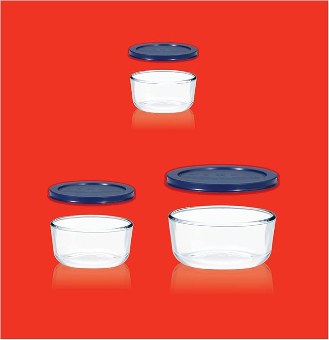 Pyrex Simply Store (3-Pack) Glass Food Storage Containers Set, (2, 4 & 7 Cup) Meal Prep Containers With Plastic BPA-Free Lids, Dishwasher & Microwave Safe