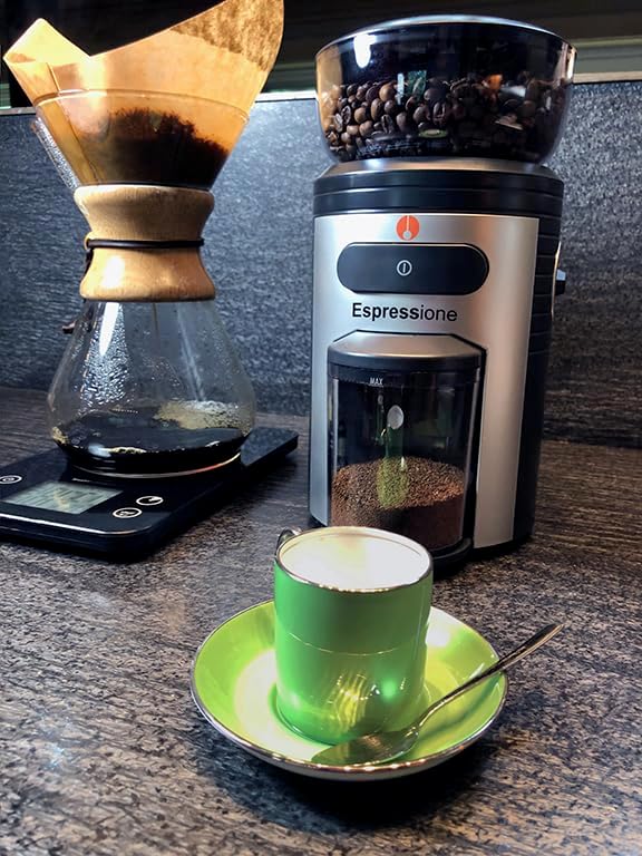 Espressione Professional Conical Burr Coffee Grinder, Black/Silver, 8.5-Oz.