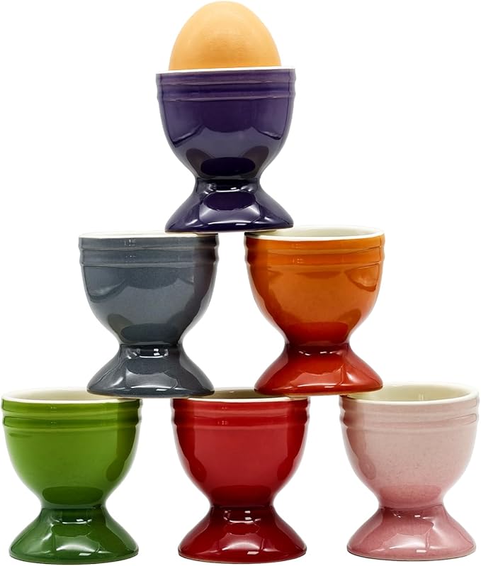 6 Pcs Ceramic Egg Cups, Porcelain Colorful Egg Cooker, Egg Holder for Soft and Hard Boiled Eggs, Stand Holder for Soft Boiled Eggs, Dishwasher Safe