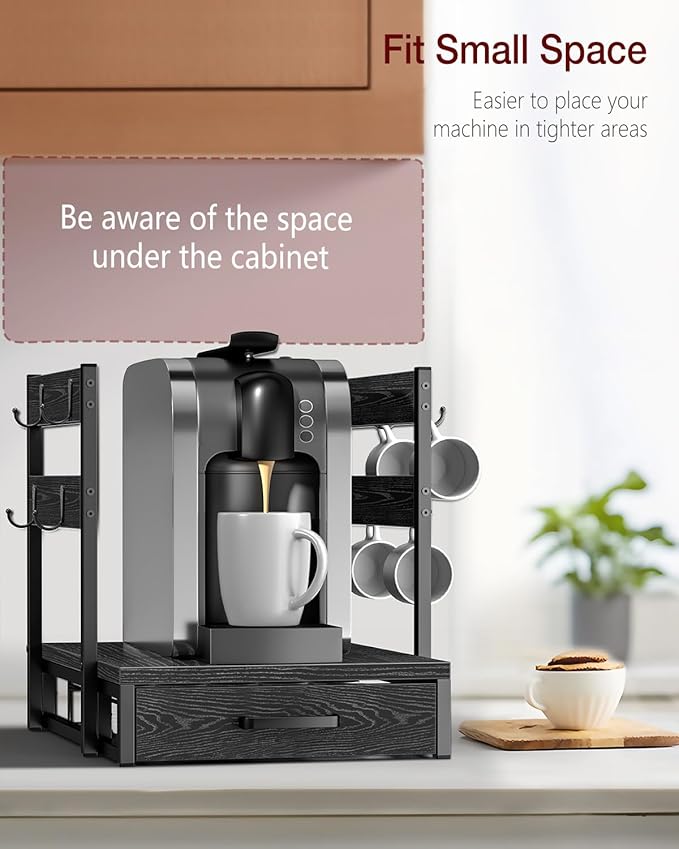 Evermagin Coffee Pod Holder Compatible with Nespresso, Vertuo Pod Holder for 56 Small or 28 Large, Nespresso Capsule Organizer Drawer Coffee Maker Station with Cup Rack, Black
