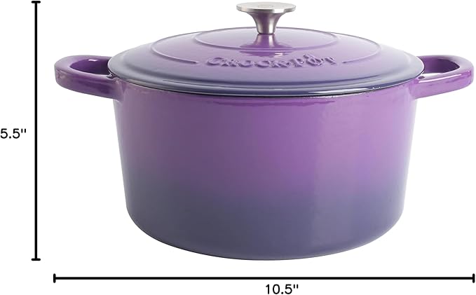 Crock-Pot Artisan 7-Quart Round Enameled Cast Iron Dutch Oven – Lavender Purple, Durable Heavy-Duty Cookware for Slow Cooking, Baking, Roasting with Lid