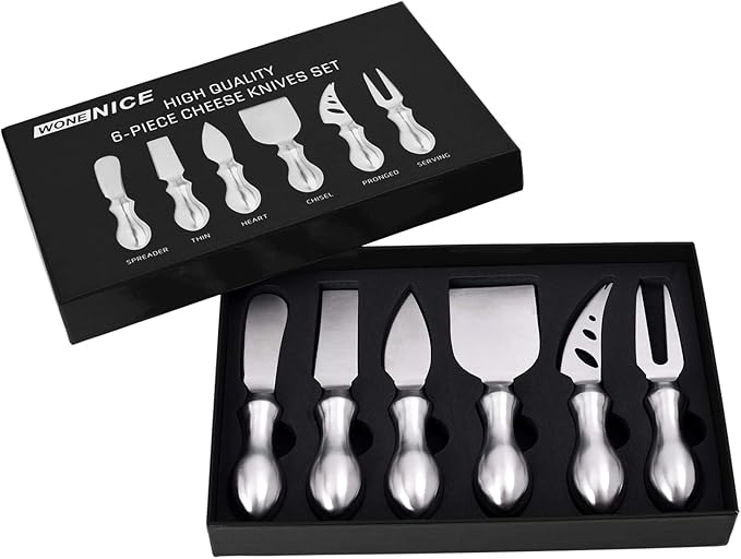 WoneNice Cheese Knife Set, 6-Piece Stainless Steel Knives for Charcuterie, Gift Ready