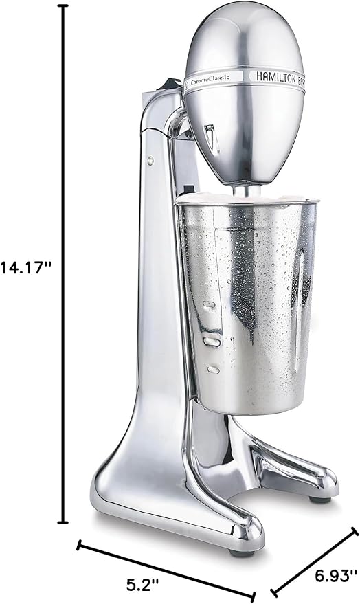 Hamilton Beach DrinkMaster Electric Drink Mixer, Retro Milkshake Maker & Milk Frother, 2 Speeds, Extra-Large 28 oz. Stainless Steel Cup, Classic Chrome