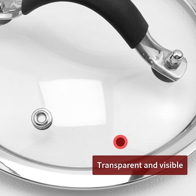 HEVSTIL 6.5 Inch Tempered Glass Lid with Silicone Stainless Steel Handle, Vented Skillet Cover for Frying Pan, Lodge Cast Iron Skillet