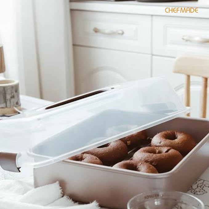 CHEFMADE Roasting Pan with Rack and Lid, 13-Inch Non-Stick Rectangular Deep Dish Oven-BBQ Bakeware for Oven Baking 9" x 13" x 2.4" (Champagne Gold)