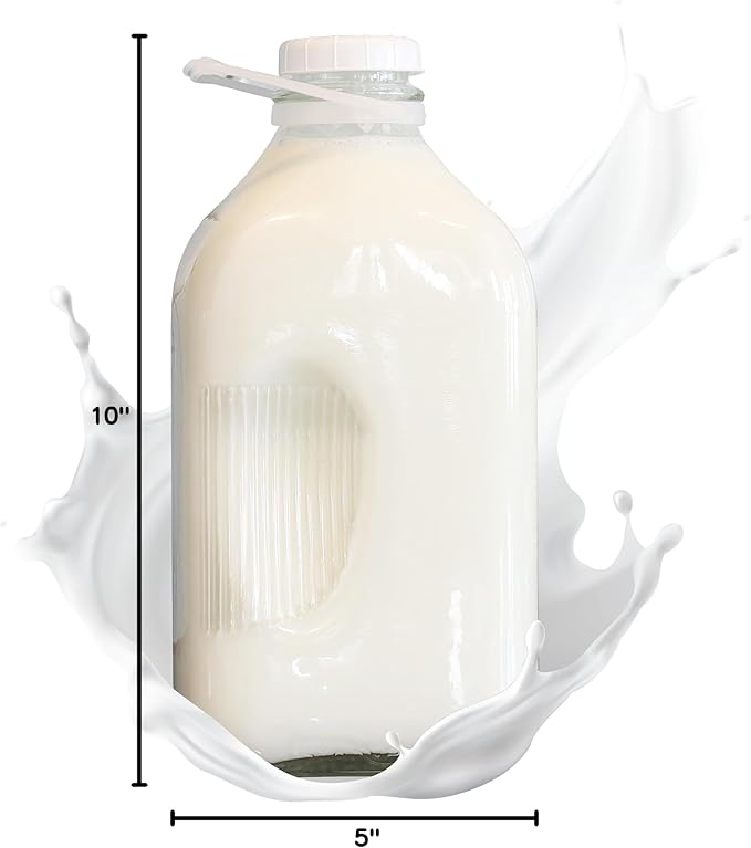 The Dairy Shoppe Heavy Glass Milk Bottle - Jug with Lid and Silicone Pour Spout - Clear Milk Container for Fridge - Reusable Glass Milk Jug Dispenser - Made in USA (64 oz, 1 Pack)