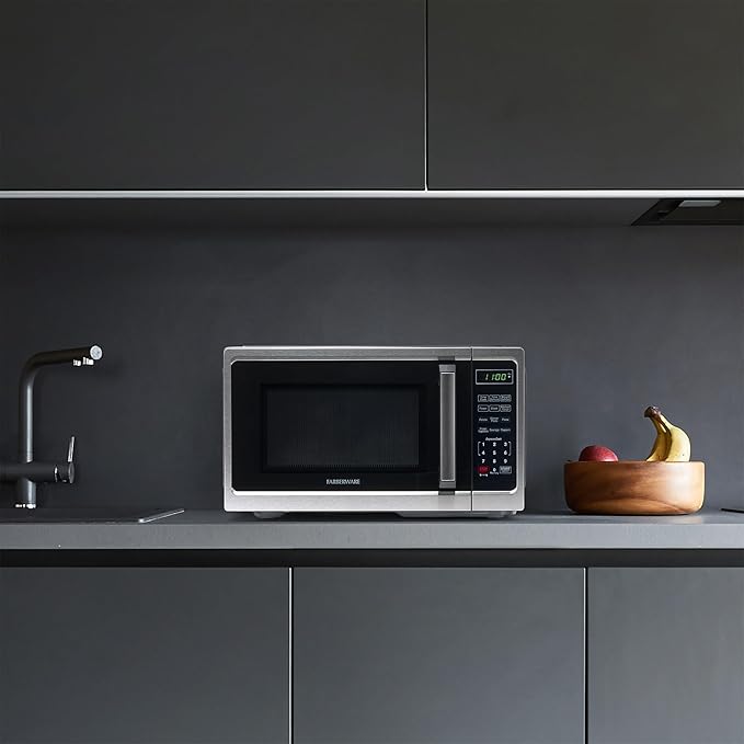 Farberware 0.9 Cu. Ft. Countertop Microwave Oven – 900 Watts Power, Auto Cook Settings, Defrost, Easy Clean and Child Safety Lock - Stainless