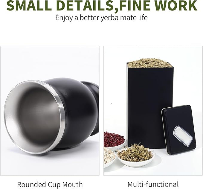 Yerba Mate Set with 34 oz Insulated Bottle, 8.4 oz Gourd Cup, Bombilla Straws, Tea Container, Stainless Steel (Argentina)