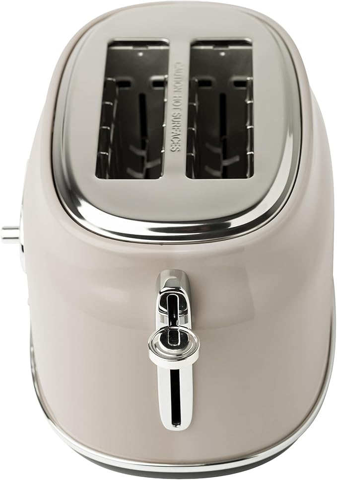 Haden Dorset 2 Slice Wide Slot Stainless Steel Toaster with Adjustable Browning Control & Non-Slip Feet, Putty & Chrome