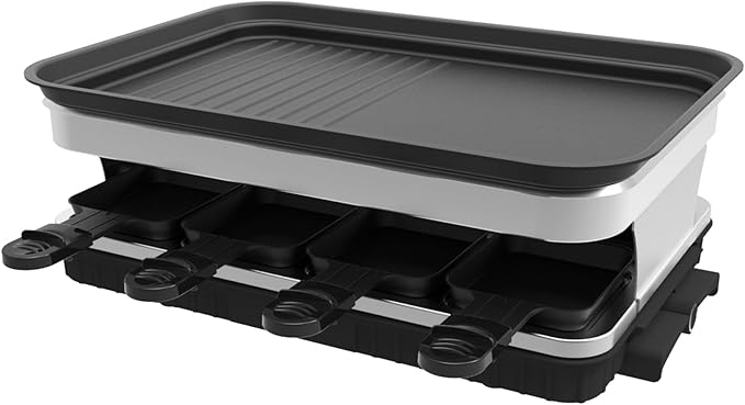 Elevon Electric Korean BBQ Indoor Grill, Table Smokeless Portable Raclette Grill with 8 Mini Grill Cheese Pans, Removable Non-Stick Temperature Control 1500W, Ideal for Parties and Family Fun