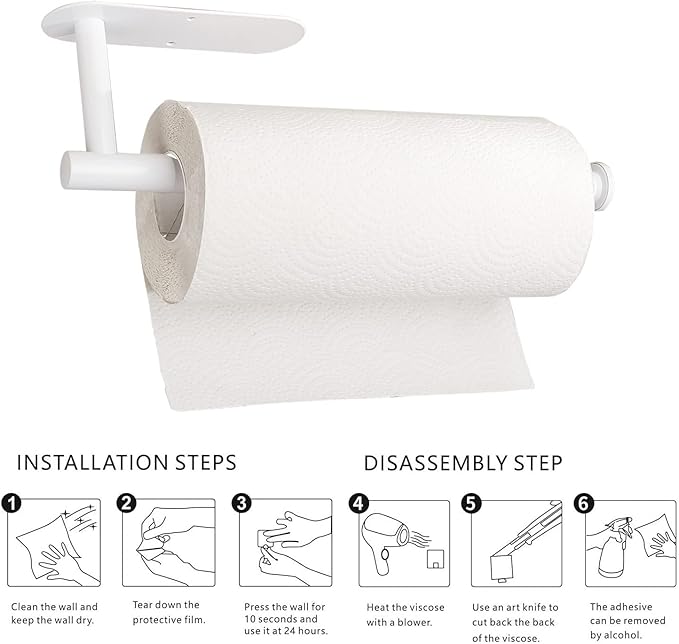 Paper Towel Holders,Paper Towels Rolls - for Kitchen,Paper Towels Bulk- Self-Adhesive Under Cabinet,Both Available in Adhesive and Screws,Stainless Steel Paper Towel Holder(White)