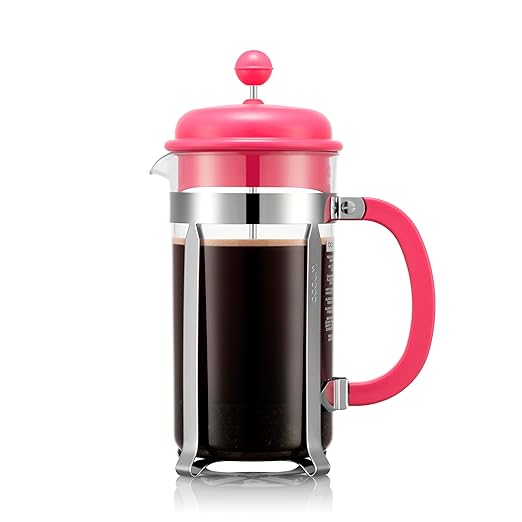 Bodum 34oz Caffettiera French Press Coffee Maker with Reusable Stainless Steel Filter, BPA-Free Plastic Carafe, Bubblegum Pink
