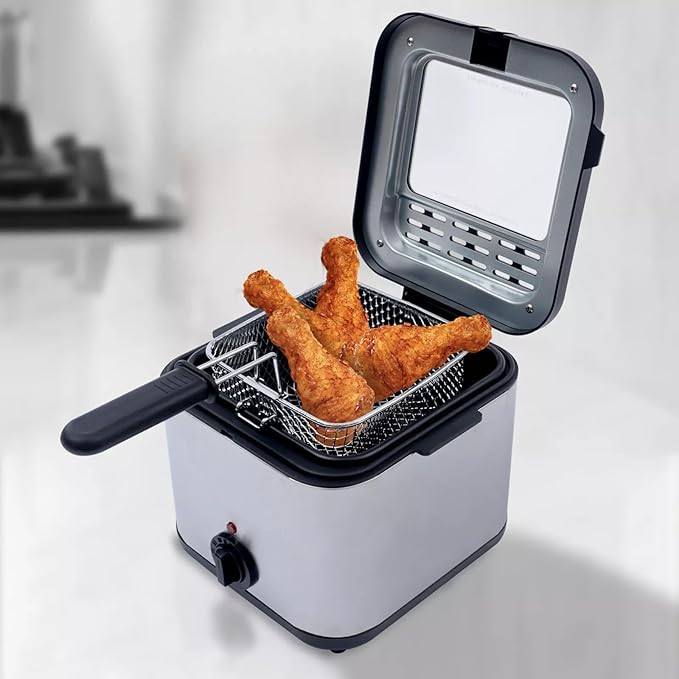 Electric Deep Fryer with Basket 1000W Countertop Deep Fryer Stainless Steel 2.5 L Oil Capacity for French Fry Restaurants Fast Food Stands Snack Bars Parties