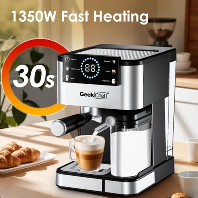 Espresso Machine for Home Barista - 20 Bar Coffee Maker with Automatic Milk Frother, TouchScreen, ESE POD & Instant Heating, Brews Cappuccino/Latte/Iced Coffee