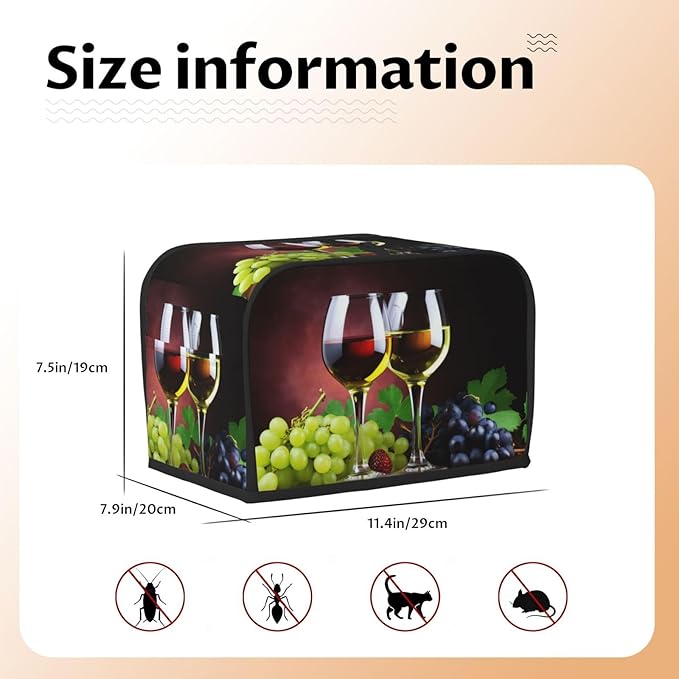 Grapes Red Wine Toaster Cover 2 Slice, Cute Country Bread Machine Cover, Washable Toaster Kitchen Small Appliance Cover Stain Resistant,with Top Handle