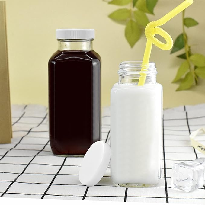 Encheng Vintage Water Bottles,Glass Drinking Bottles 16oz,Clear Beverage Bottle 500ml With Lids For Kombucha,Tea,Glass Bottles For Homemade Drinks,Travel Reusable Juicing Milk Bottle,20 Pack