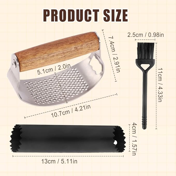 Stainless Steel Garlic Presser, Upgraded Garlic Press Rocker with Peeler and Cleaning Brush, Ergonomic Handle for Cooking Enthusiasts (1 pcs)
