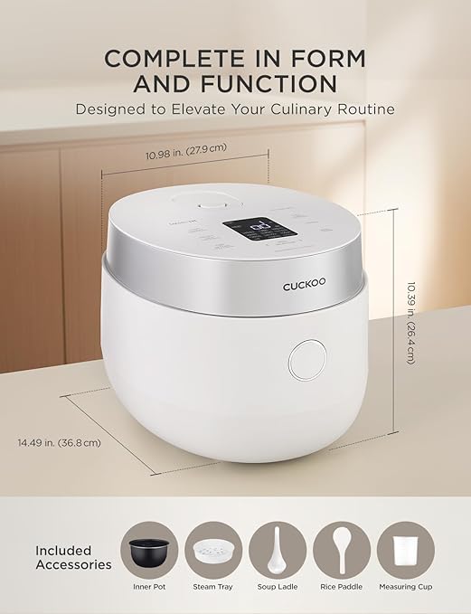 CUCKOO Micom Rice Cooker 8-Cup Uncooked / 16-Cup Cooked with Induction Heating Technology, Versatile Rice Maker with 12 Menu Options and Steam Plate, Voice Guide, White (CR-HA0810FW)