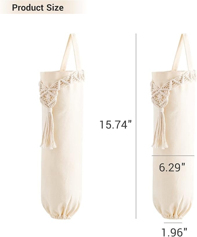 Mkono 2 Pack Macrame Plastic Bag Holder Grocery Organizer Shopping Trash Bag Dispenser Camper Boho Decor Storage for Kitchen Closet Pantry Laundry Room, Ivory, 6.3”W x 15.7”L
