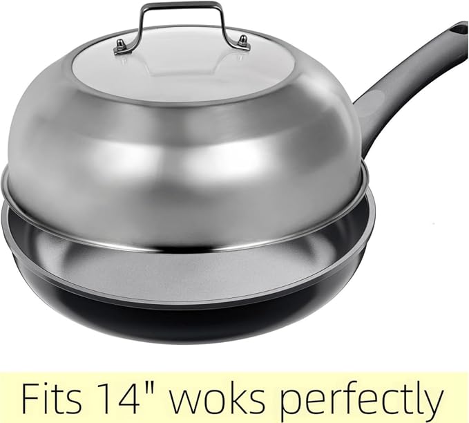 13.5 Inch Stainless Steel Basting Cover, Melting Dome for Griddle Cooking, Round Steaming Cover Lid with Tempered Glass Top and Steam Holes, Dishwasher Safe (13.5")