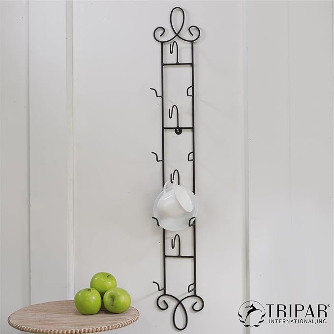 Tripar Augusta 4-Tier Vertical Black Cup and Saucer Plate Rack for Collectible Plates, Plaques, Dishes, & China