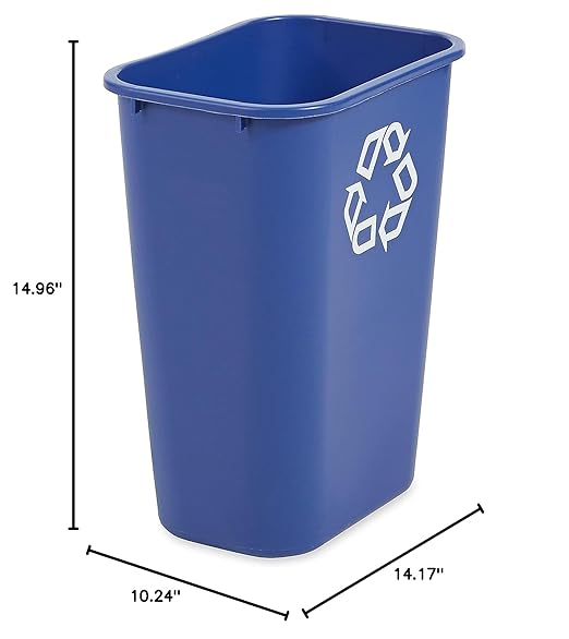 Rubbermaid Commercial Products Deskside Recycling Can, 10.25-Gallon/41-Quart, Blue Recycling Symbol, Plastic, for Bedroom/Bathroom/Office/Under Desk/Sink