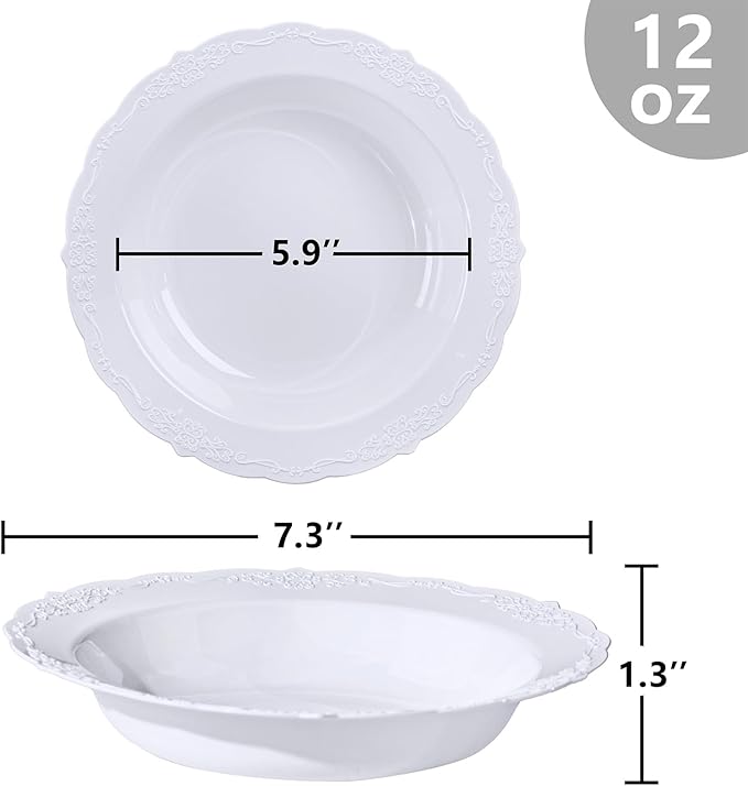 DaYammi 30 Pack Plastic Bowls, 12oz Disposable Soup Bowls, Heavy Duty Dinner Bowls for Weddings, Parties, Dinners, Catering and Everyday Use