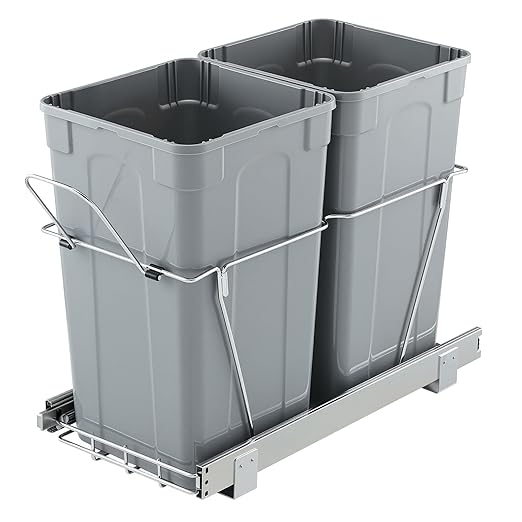 VEVOR Pullout Trash Can for Kitchen Cabinets, 27QTx2 Double Under Sink Garbage Waste Recycling Bin, Under Mount Waste Container, with Heavy Duty Metal Full Extension Sliding System and Handle Grey