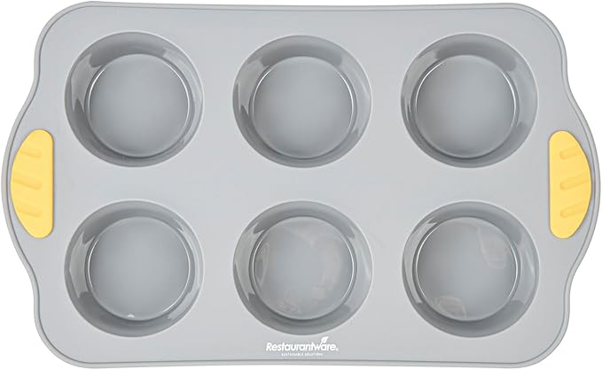 Restaurantware Silicone Baking Mold Pack of 1 Non-Stick Muffin Mold with Handles 6 Compartments, Oven-Friendly Dishwashable Freezer-Friendly Heat-Resistant Gray Silicone Cupcake Muffin Pan